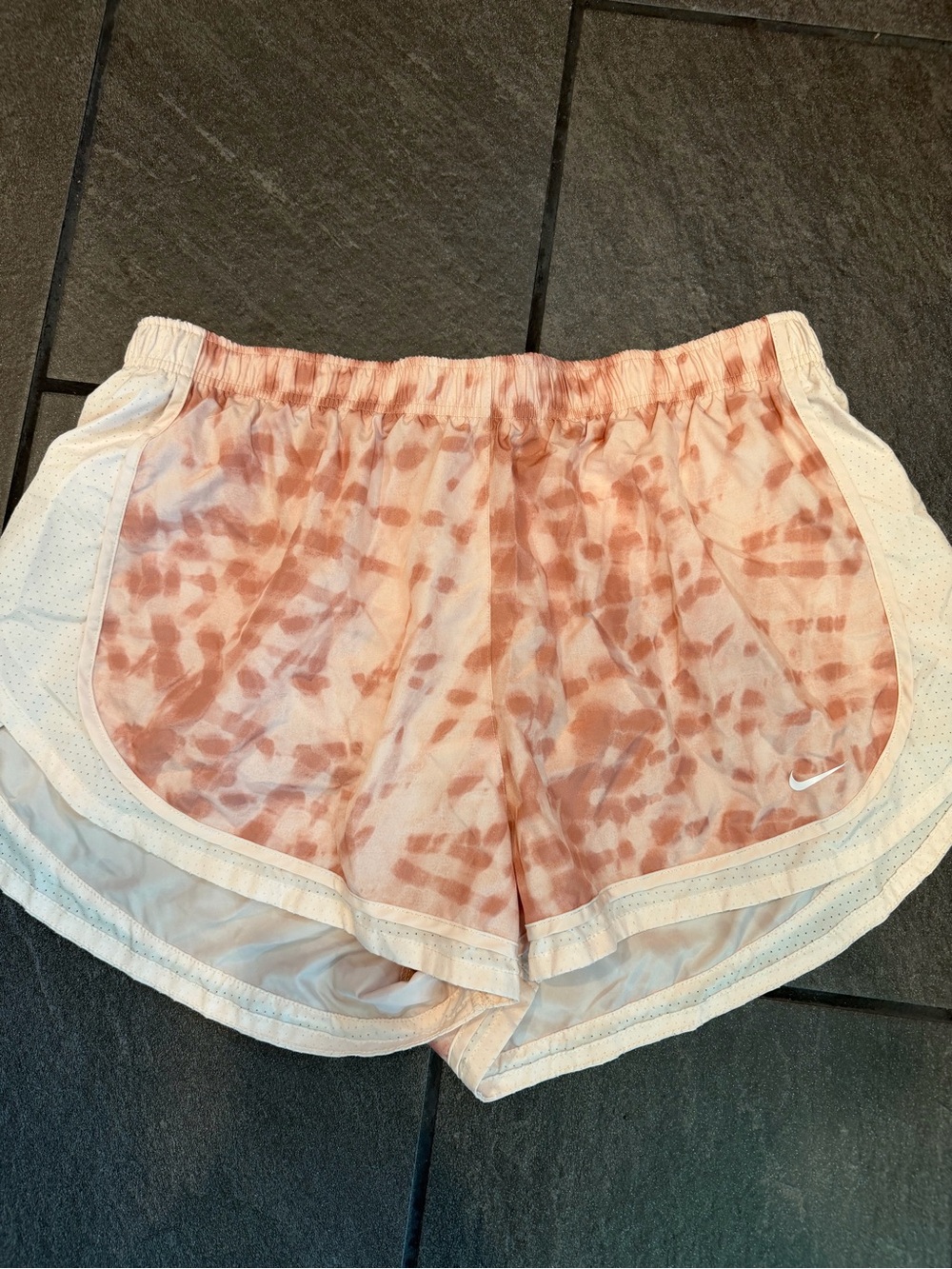 Nike Women’s Pink Tie-Dye Athletic Shorts with White Trim